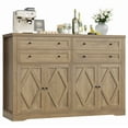 thumbnail image 1 of Hiphuta 55" Wide Coffee Bar with 2 Adjustable Shelves, Modern Farmhouse Sideboard Buffet with 4 Drawers for Living Room, Rustic Brown, 1 of 7