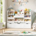 thumbnail image 1 of Hiphuta 56”W Kids Toy Storage Organizer with Bookshelf, 3 Removable Drawers & 7 Toy Boxes, Large Wood Toy Organizer for Playroom, Bedroom & Living Room, White, 1 of 7