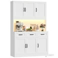 thumbnail image 1 of Hiphuta 72" Tall Kitchen Pantry Cabinet with RGB LED, 47" Wide Storage Cabinet with Adjustable Shelves and Charging Station, for Kitchen Dining Room, White, 1 of 8