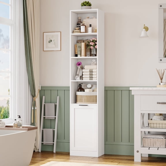 Hiphuta 73.5" Tall Bathroom Storage Cabinets with Adjustable Shelves, 6-Tier Narrow Cabinet, Bathroom Storage Tower for Small Spaces, White