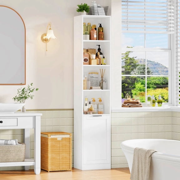 Hiphuta 73.5" Tall Bathroom Storage Cabinets with Adjustable Shelves, 6-Tier Narrow Cabinet, Bathroom Storage Tower for Small Spaces, White