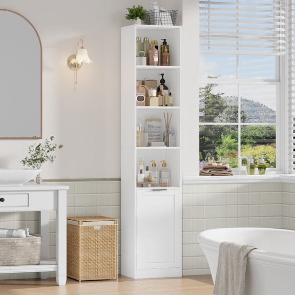 Hiphuta 73.5" Tall Bathroom Storage Cabinets with Adjustable Shelves, 6-Tier Narrow Cabinet, Bathroom Storage Tower for Small Spaces, White