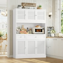 Hiphuta 70” Tall Modern Pantry Cabinet with Adjustable Shelves, Freestanding Kitchen Hutch Cabinet with Louvered Door for Dining Room, White