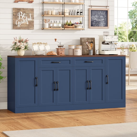 Hiphuta 70.8"W Large Buffet Cabinet with 6 Doors, Modern Farmhouse Sideboard with 2 Drawers, Coffee Bar for Kitchen Dining Room Living Room, Blue