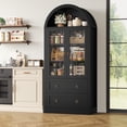 thumbnail image 1 of Hiphuta 70" Tall Arched Cabinet with Glass Doors, China Hutch Cabinet with 2 Large Drawers, Arched Kitchen Pantry Storage Cabinet for Kitchen Dining Room, Black, 1 of 9