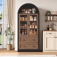 thumbnail image 1 of Hiphuta 70" Tall Arched Cabinet with Glass Doors, China Hutch Cabinet with 2 Large Drawers, Arched Kitchen Pantry Storage Cabinet for Kitchen Dining Room, Black & Oak, 1 of 7