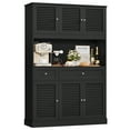 thumbnail image 1 of Hiphuta 70” Tall Modern Pantry Cabinet with Adjustable Shelves, Freestanding Kitchen Hutch Cabinet with Louvered Door for Dining Room, Black, 1 of 7