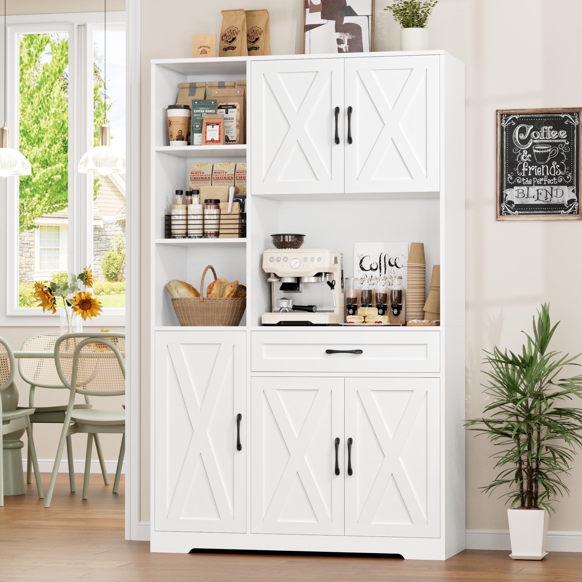 Hiphuta 71" Farmhouse Kitchen Pantry Storage Cabinet, Modern Coffee ...