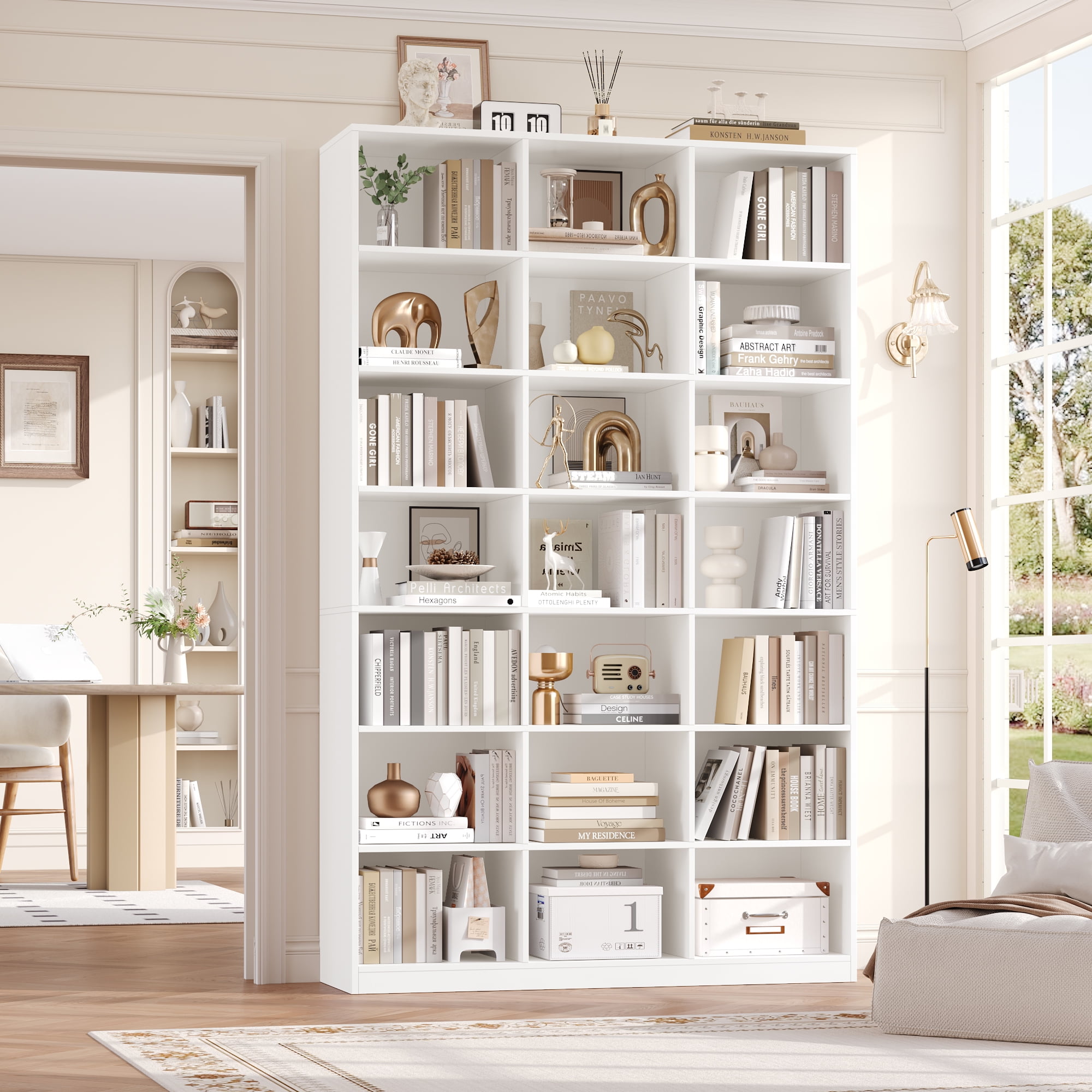 Hiphuta 21-Cube Bookcase, 86"H Tall Wooden Bookshelves for Bedroom, Living Room and Office, Freestanding Display Shelves Cube Organizer, white