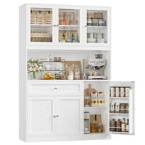 Hiphuta 72" Tall Modern Pantry Cabinet with Adjustable Shelves, Freestanding Kitchen Hutch Cabinet for Dining Room, White