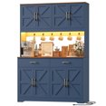 thumbnail image 1 of Hiphuta 71" Tall Kitchen Pantry Storage Cabinet with RGB LED and 6 Metal Hooks, Farmhouse Coffee Bar Cabinet with Charging Station, Buffet with Hutch and Microwave Stand, Blue, 1 of 2