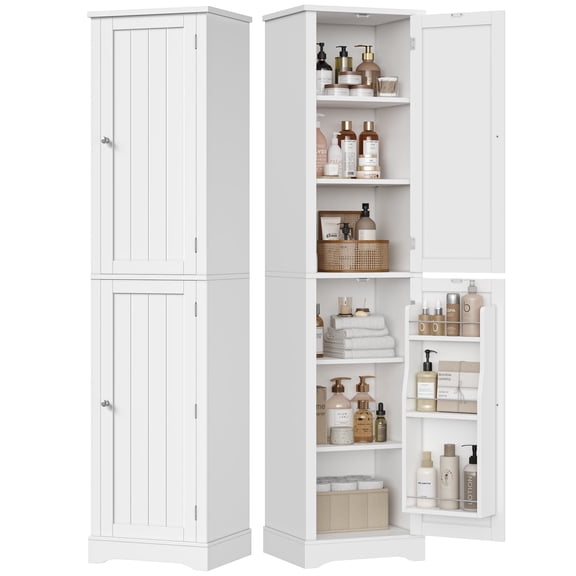 Hiphuta 71" Tall Narrow Bathroom Storage Cabinet, Slim Bathroom Storage Tower with Adjustable Shelves & Door Shelves, Narrow Cabinet with Doors for Small Spaces, White