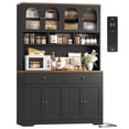 thumbnail image 1 of Hiphuta 71" Tall Pantry Cabinet with Arched Glass Doors, 47" Wide Kitchen Storage Cabinet with Microwave Stand & Charging Station, Hutch Cupboard for Kitchen Dining Room, Black, 1 of 7