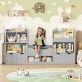 thumbnail image 1 of Hiphuta 72"Wide Kids Bookcase with Reading Nook and Under Bench Storage, Wooden Toy Storage Organizer & Book Rack for Kids Room, Gray, 1 of 7