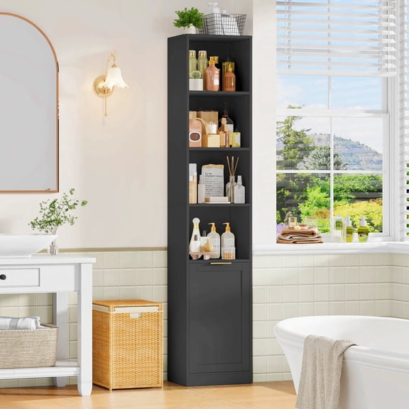 Hiphuta 73.5" Tall Bathroom Storage Cabinets with Adjustable Shelves, 6-Tier Narrow Cabinet, Bathroom Storage Tower for Small Spaces, Black