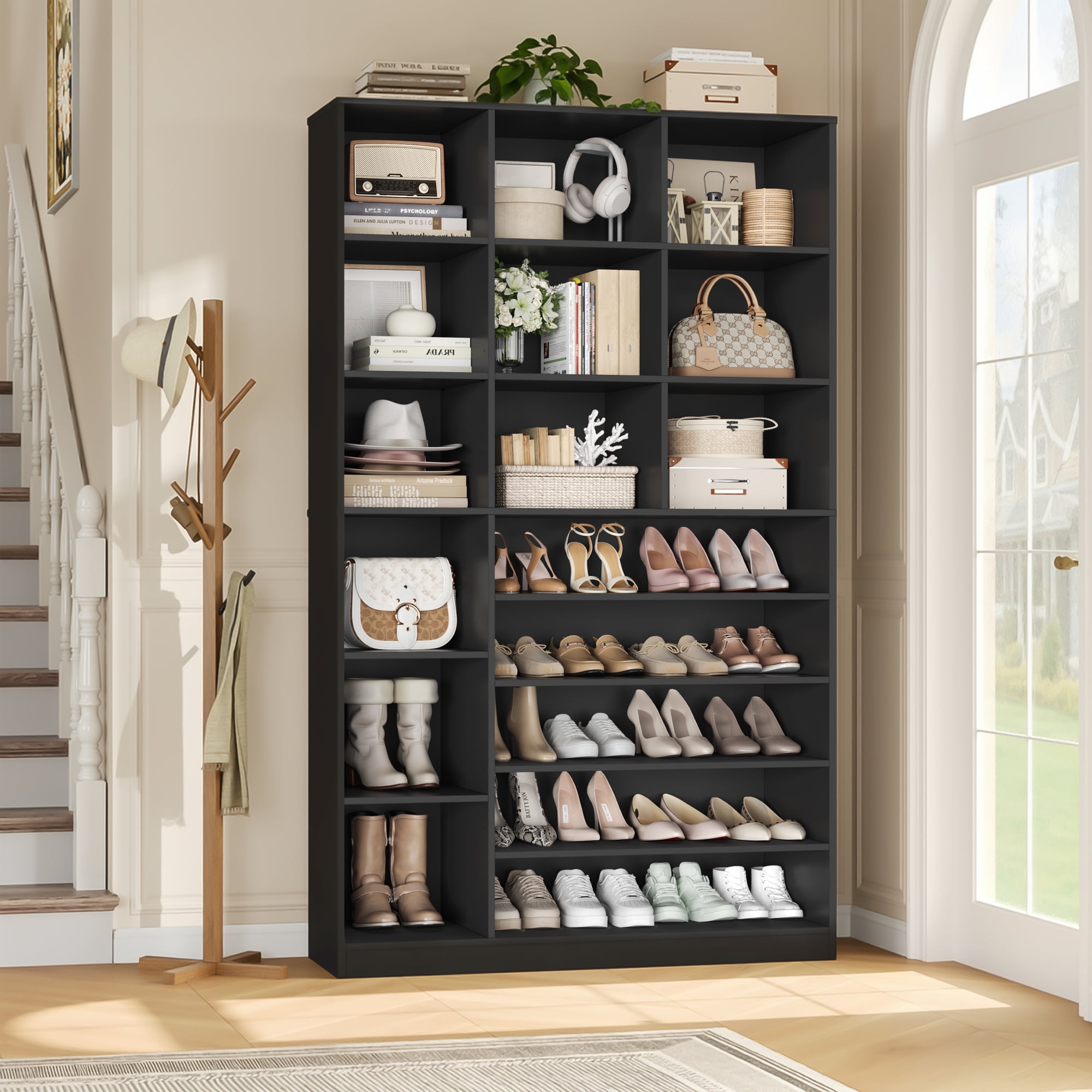 Hiphuta 74" Tall Shoe Storage Cabinet, 6 Tier Shoe Rack Organizer with Adjustable Shelves, Cube Storage Cabinet for Entryway Bedroom Living Room, Black