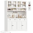 thumbnail image 1 of Hiphuta 75"Tall Kitchen Pantry Storage Cabinet with Power Outlet, Large Pantry Cabinet with Microwave Stand, Modern Freestanding Cupboard Hutch for Home Dinning Room, White, 1 of 8