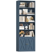 Hiphuta 82.3" Tall Bookcase with Doors, 5-Tier Bookshelves with Storage, 23.6"W Display Shelf with 2 Doors for Home Office, Living Room, Blue