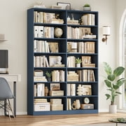 Hiphuta 84" Tall Double Wide 7-Tier Bookcase with 14 Cubes, Large Open Bookcase for Home Office and Living Room, Freestanding Display Book Shelves, Blue