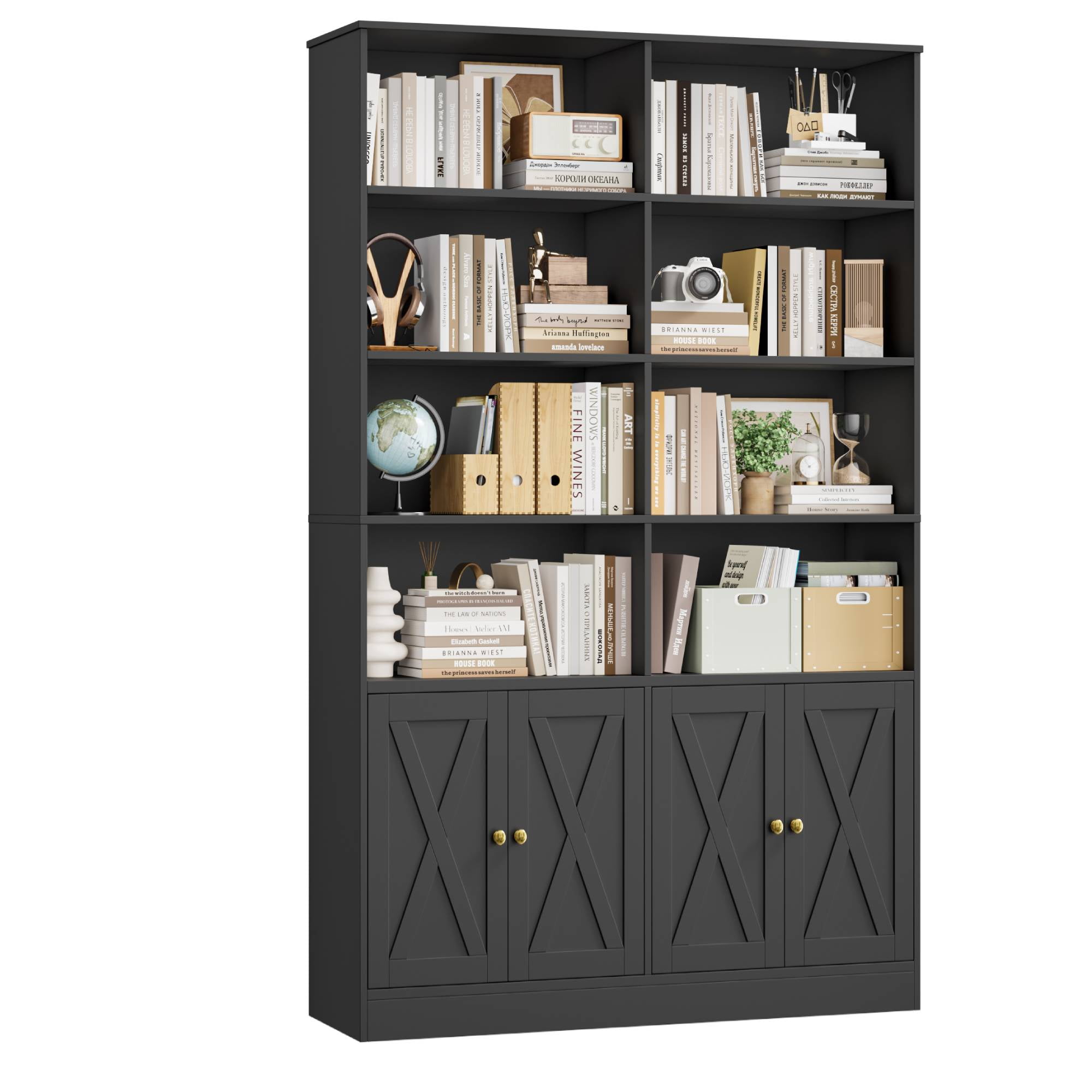 Hiphuta 71"H x 47.2"W Standard Bookcase, Tall Bookcase for Bedroom, Living Room and Office, Freestanding Display Storage Shelves, Black