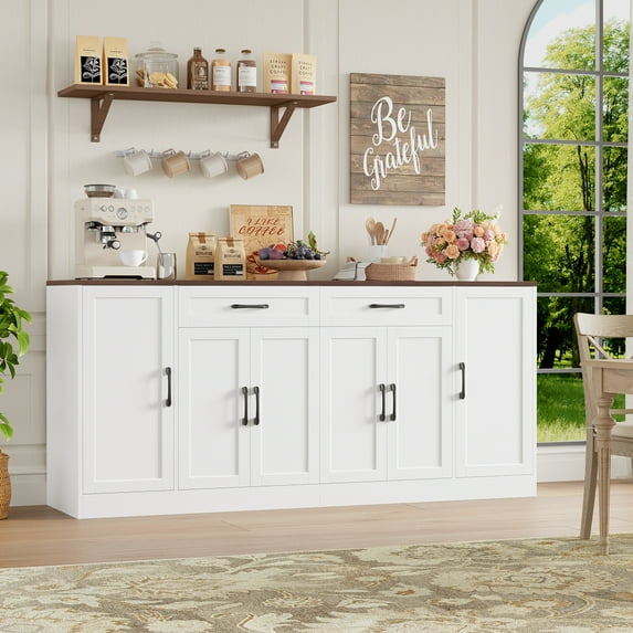 Hiphuta 70.8"W Large Buffet Cabinet with Storage, Modern Farmhouse Sideboard with 6 Doors, Coffee Bar for Kitchen Dining Room Living Room, White