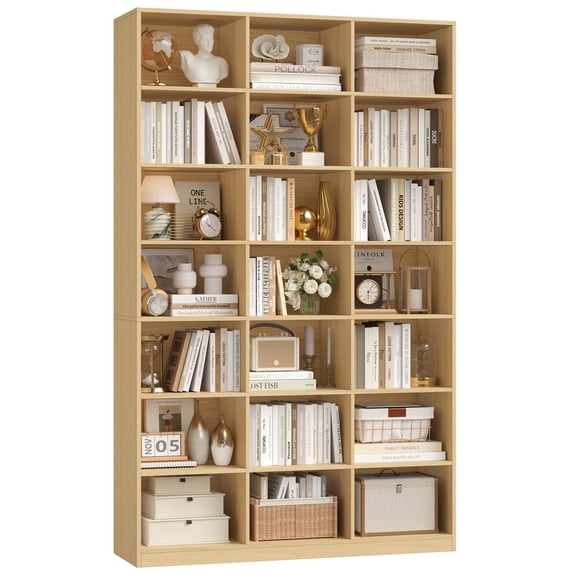 Hiphuta 21-Cube Bookcase, 86"H Tall Wood Bookshelves for Bedroom, Living Room and Office, Freestanding Display Shelves Cube Organizer, Natural