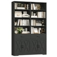 thumbnail image 1 of Hiphuta 78" Tall Double Row Bookcase with 2 Drawers, Farmhouse Large Bookshelf with Cabinet, Storage Bookcase with Doors for Office Living Room, Black, 1 of 7