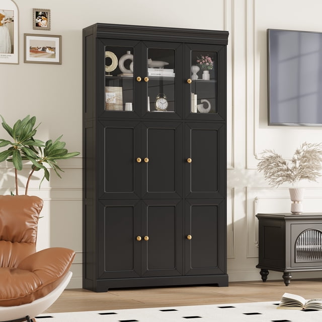 Hiphuta 71"Tall Bookcases with Doors, Elegant Book Storage Cabinet with ...