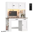 thumbnail image 1 of Hiphuta LED Desk with Hutch, Computer Desk with Bookshelves and Charging Station, Study Desk with Storage, White, 1 of 7