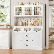 Hiphuta Farmhouse Kitchen Pantry Storage Cabinet, 71”H Freestanding Hutch with 8 Doors and 3 Drawers for Dining and Living Room, White