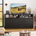 thumbnail image 1 of Hiphuta 63" Wide Farmhouse TV Stand Fits Up to 70 Inch TVs, Entertainment Center with RGB LED Lights, Wood Grain Media Console with Charging Station, Black, 1 of 8