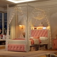 thumbnail image 1 of Hiphuta Twin Size Crown Canopy Bed with Power Outlet & LED, Upholstered Princess Beds with 4 Removable Posts, Twin Bed Frame, Pink, 1 of 9