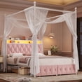 thumbnail image 1 of Hiphuta Full Size Upholstered Canopy Bed with Charging Station & Storage Drawer,Button Tufted Headboard with LED Light, Full Bed Frames, Pink, 1 of 9
