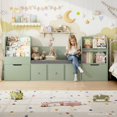 thumbnail image 1 of Hiphuta 71" Wide Kids Bookcase with Reading Nook, Large Toy Storage Organizer with 5 Drawers and Seat Cushion, Green, 1 of 7