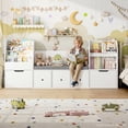 thumbnail image 1 of Hiphuta 71" Wide Kids Bookcase with Reading Nook, Large Toy Storage Organizer with 5 Drawers and Seat Cushion, White, 1 of 7