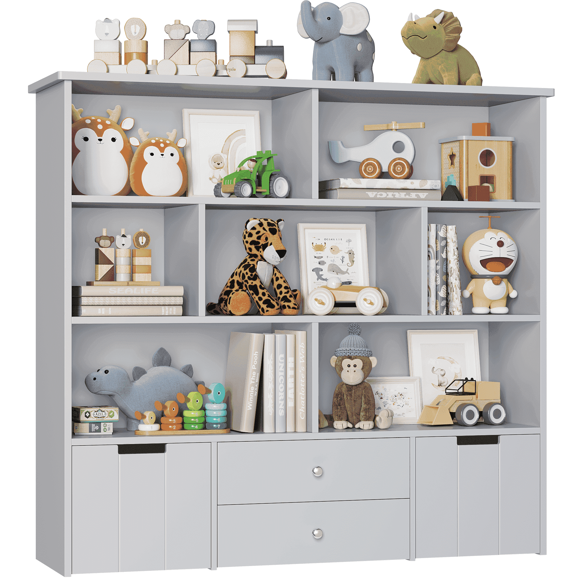 Homfa Kids Bookshelf with Reading Nook, Wooden Storage Cube