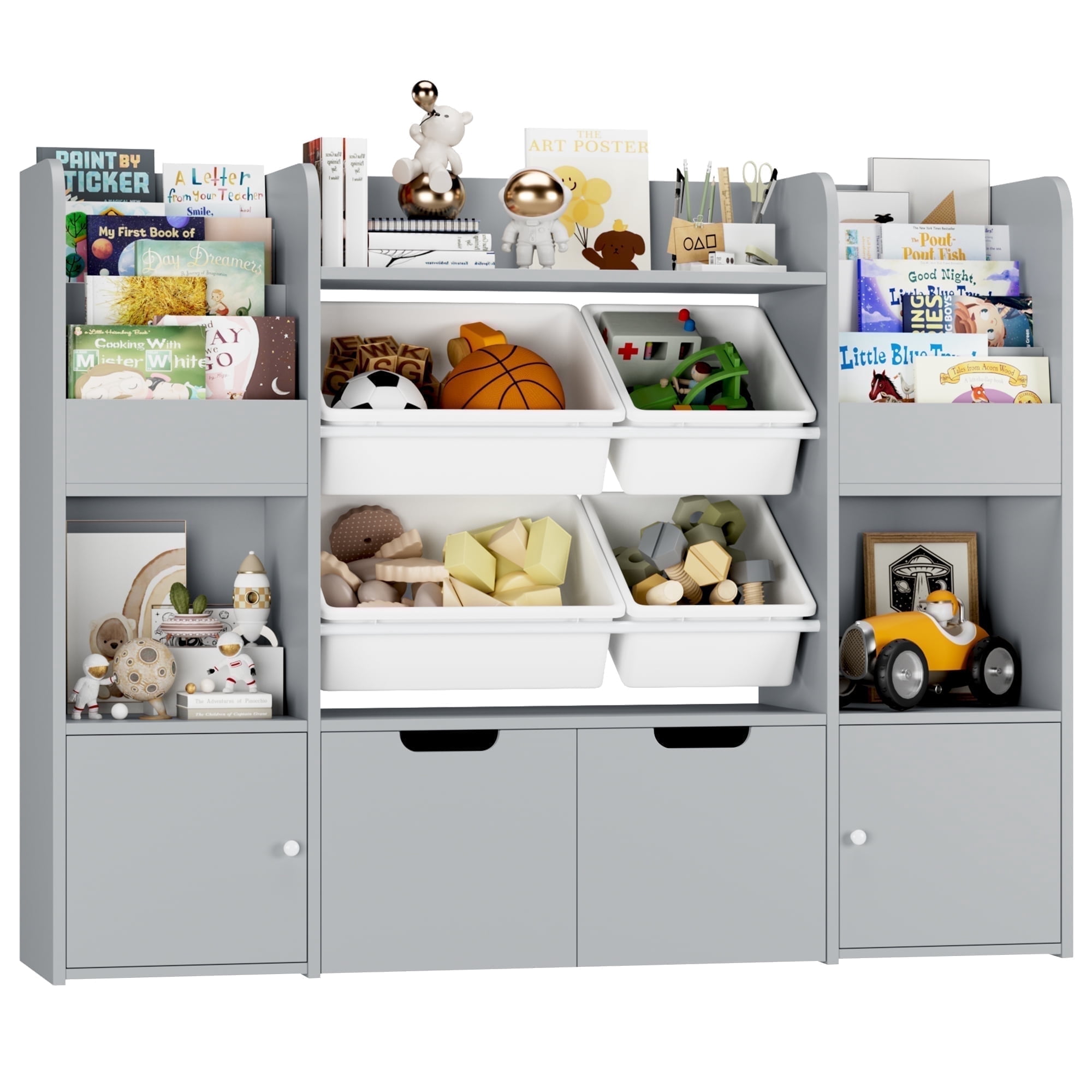 Hiphuta Kids Bookcase Toy Storage Organizer, Wood Toy Organizer of 4