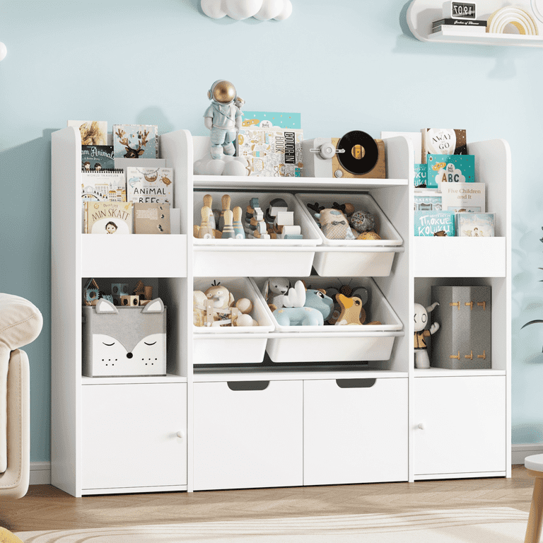 Hiphuta Kids Bookcase with Toy Storage, Wooden Organizer with
