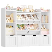 Hiphuta 3-tier 55"in Large Kids Bookcase with Toy Storage Organizer, Wood Toy Organizer of 6 Boxes & 4 Removable Drawers, White