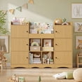 thumbnail image 1 of Hiphuta 55"In Kids Bookcase with Toy Storage Organizer, Wood Cube Bookcase Toy Chest of 8 Compartments & 6 Movable Bins, Bookshelf for Kids Bedroom, Natural, 1 of 8
