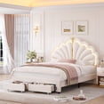 thumbnail image 1 of Hiphuta Full Upholstered LED Bed Frame with Storage Drawers, Platform Bed with Adjustable Cute Headboard, Velvet White, 1 of 7