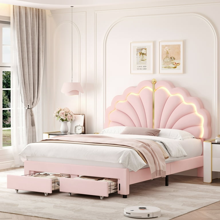 Pink Bed Girly Queen Bed Frame Kids Ultra Set: Bed Frame Headboard