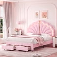 thumbnail image 1 of Hiphuta Queen Upholstered LED Bed Frame with Storage Drawers, Platform Bed with Adjustable Cute Headboard, Velvet Pink, 1 of 7