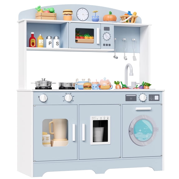 Hiphuta Kids Play Kitchen, Wooden Kids Kitchen Play Set with 11 Pcs Accessorie, Kitchen Set for Ages 4-12, Wooden Toddler Toy Kitchen, Blue