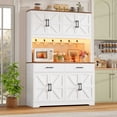 thumbnail image 1 of Hiphuta 71" Tall Kitchen Pantry Storage Cabinet with RGB LED and 6 Metal Hooks, Farmhouse Coffee Bar Cabinet with Charging Station, Buffet with Hutch and Microwave Stand, White, 1 of 7