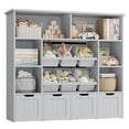 thumbnail image 1 of Hiphuta Large 4-Tier Kids Bookcase, Wood Toy Storage Organizer of 6 Boxes & 4 Removable Drawers, Bookshelf for Kids Room Classroom, Gray + Gray Boxes, 1 of 7