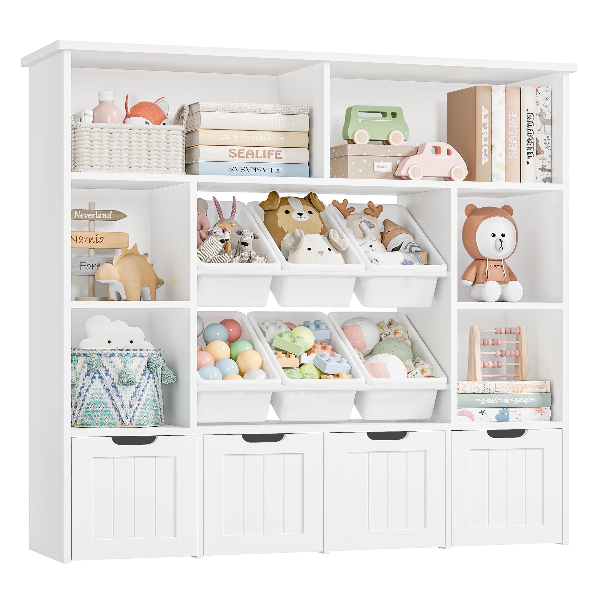 HARU　 コレクションbox 30マス5x6 ２セット　ホワイトオーク Hiphuta Large 4 Tier Kids Bookcase, White Toy Storage with