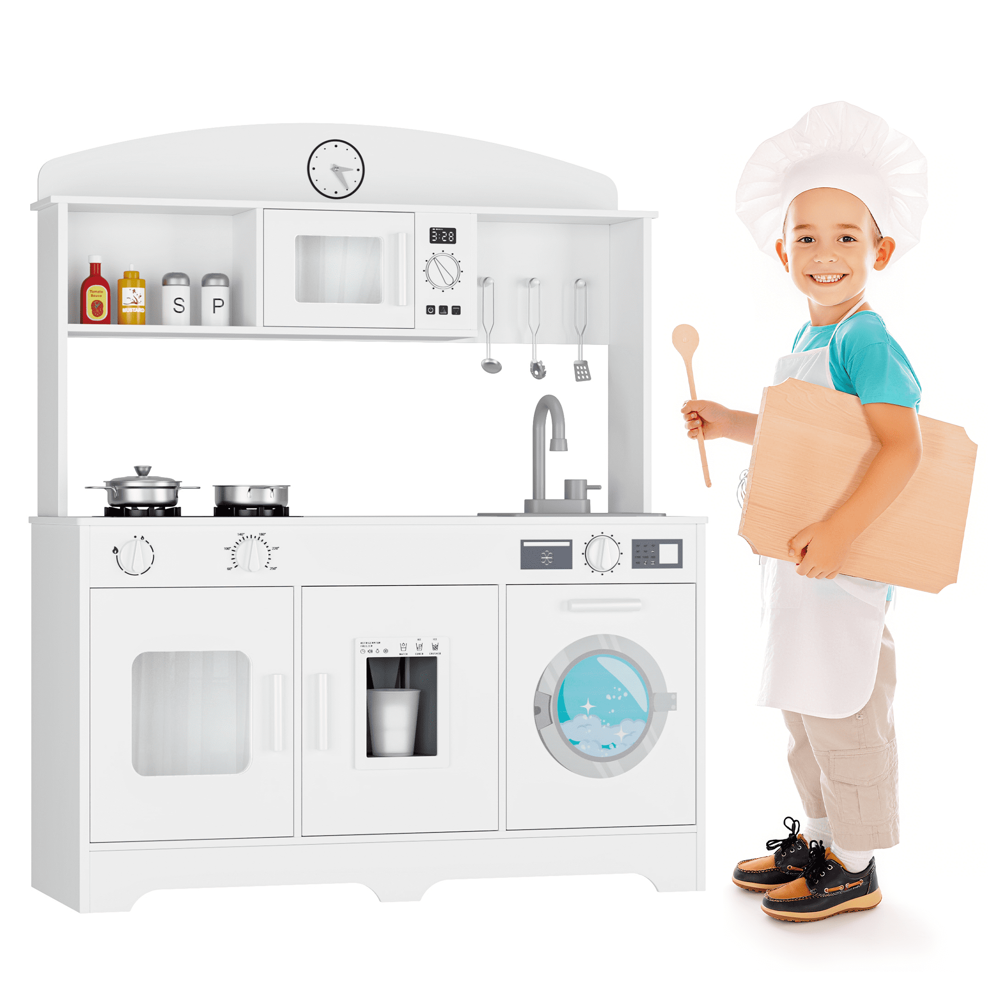 Walmart promo code:  Hiphuta Play Kitchen for Kids, Wooden Kids Kitchen Playset with Plenty of Play Features, Chef Pretend Play Set for Boys and Girls Age Ages 3-10, Toys Kitchen with 11 Pcs Accessories, White