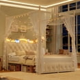 thumbnail image 1 of Hiphuta Full Size Crown Canopy Bed with Power Outlet & LED, Upholstered Princess Beds with 4 Removable Posts, Full Bed Frames, White, 1 of 9