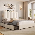 thumbnail image 1 of Hiphuta Queen Size Bed Frame with Storage Headboard and Side Storage Shelves, Upholstered LED Platform Bed with 2 Drawers and Charging Station, White, 1 of 8